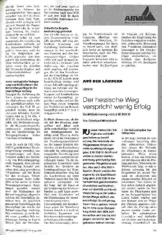 Vorschauseite 1: Der hessische Weg verspricht wenig Erfolg Qualitätssicherung nach § 80 SGB XI