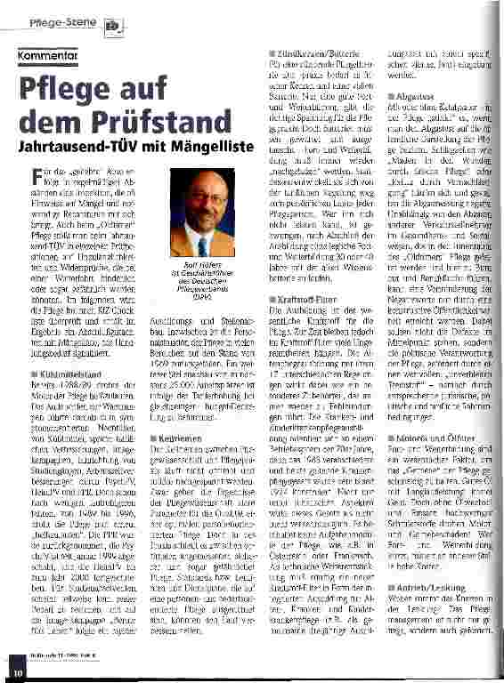 Vorschauseite 1: Pflege auf dem Prüfstand Jahrtausend-TÜV mit Mängelliste
