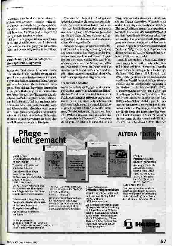 Vorschauseite 4: Verstehende, phänomenologisch-biographische Diagnostik Eine Alternative zu traditionellen Klassifikationsund Diagnosesystemen in der Pflege?