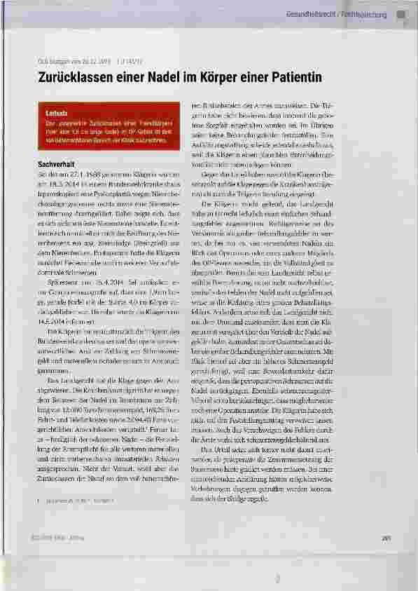 Vorschauseite 1: Zurücklassen einer Nadel im Körper einer Patientin