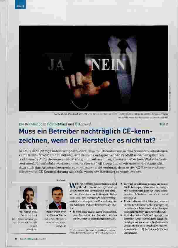 Vorschauseite 1: Muss ein Betreiber nachträglich CE-kennzeichnen, wenn der Hersteller es nicht tat?