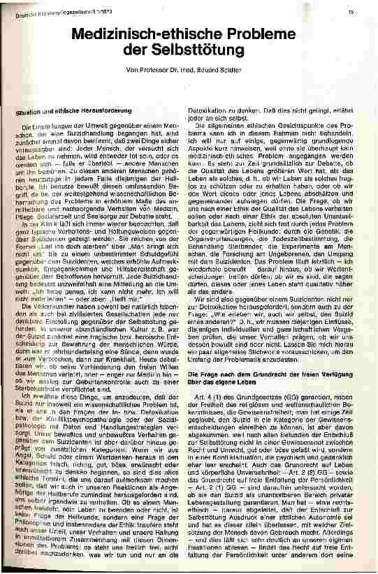 Vorschauseite 1: Medizinisch-ethische Probleme der Selbsttötung