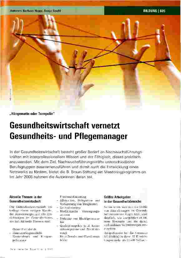 Vorschauseite 1: Gesundheitswirtschaft vernetzt Gesundheitsund Pflegemanager