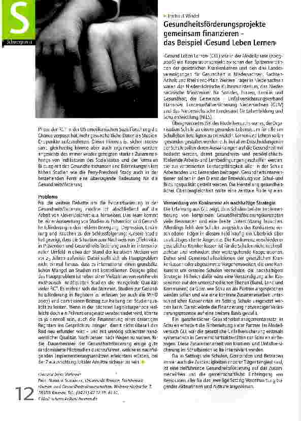 Vorschauseite 1: Gesundheitsförderungsprojekte gemeinsam finanzieren - das Beispiel >Cesund Leben Lernen«