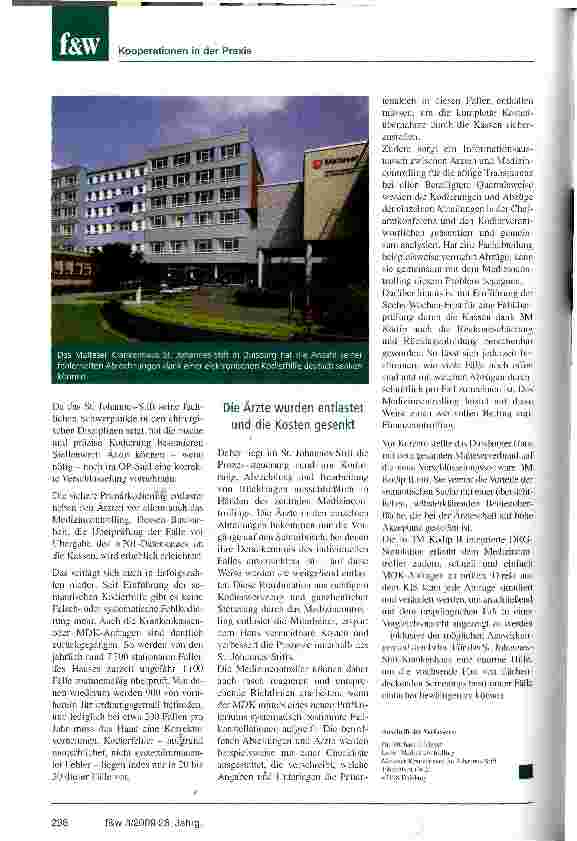 Vorschauseite 2: Kooperationen in der PraxisSchnell und kompetent, umsichtig und präzise Kodiersoftware unterstützt das Malteser Krankenhaus St. Johannes-Stift in Duisburg bei der Verschlüsselung