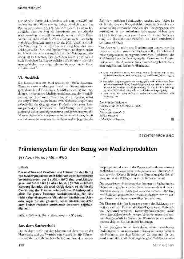 Vorschauseite 1: Prämiensystem für den Bezug von Medizinprodukten