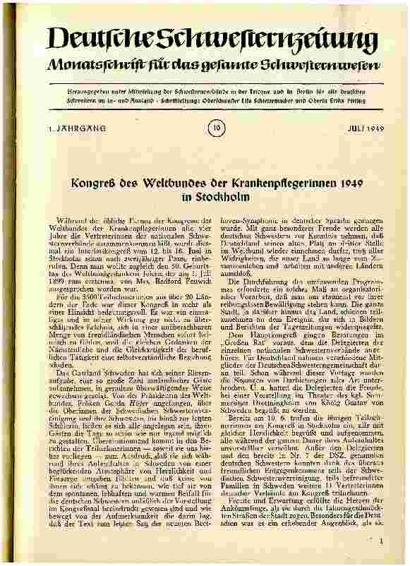 Vorschauseite 1: Kongreß des Weltbundes der Krankenpflegerinnen 1949 in Stockholm