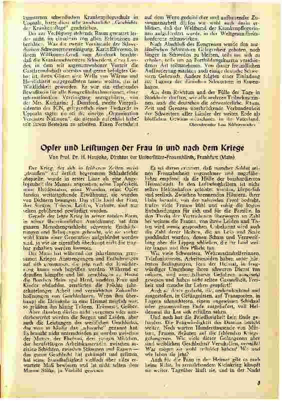 Vorschauseite 3: Kongreß des Weltbundes der Krankenpflegerinnen 1949 in Stockholm