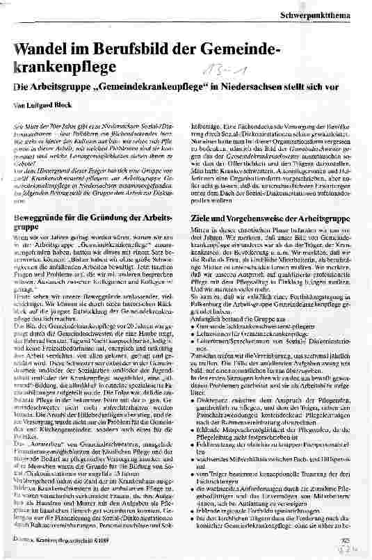 Vorschauseite 1: Wandel im Berufsbild der Gemeindekrankenpflege Die Arbeitsgruppe Gemeindekrankenpflege stellt sich vor