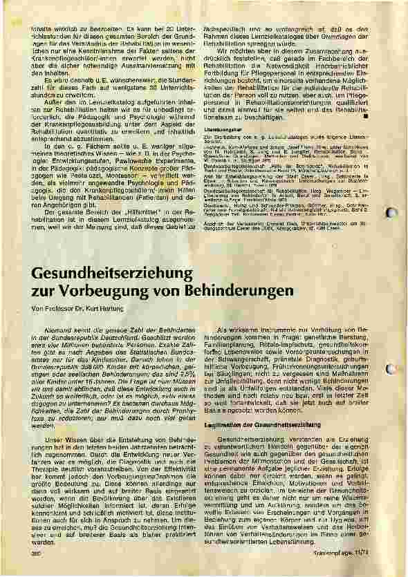 Vorschauseite 1: Lernzielkatalog für das Fach Grundlagen der Rehabilitation in der Krankenpflegeausbildung
