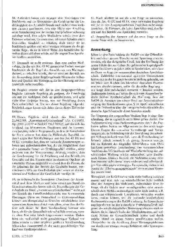 Vorschauseite 6: Apothekenrechtliches Fremdbesitzverbot verstößt nicht gegen Grundfreiheiten der EU