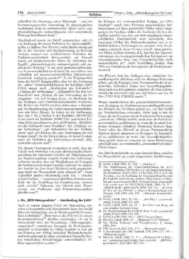 Vorschauseite 4: Die „pharmakologische Wirkung als Kriterium bei der Abgrenzung Arzneimittel/Lebensmittel — eine Betrachtung aus der Praxisperspektive