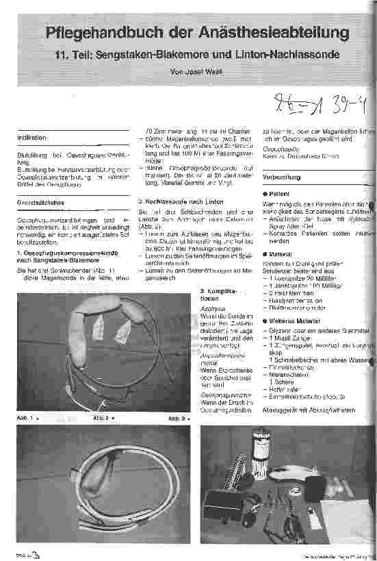 Vorschauseite 1: Pflegehandbuch der Anästhesieabteilung 11. Teil: Sengstaken-Blakemore und Linton-Nachlassonde