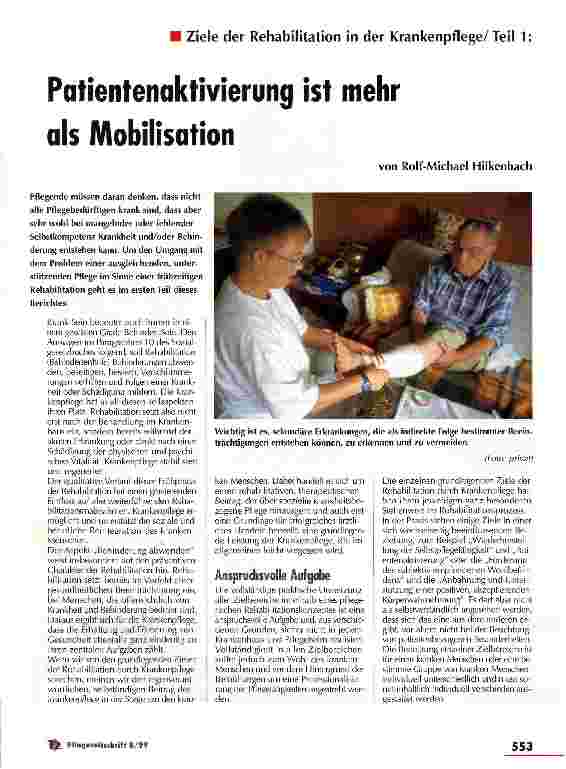 Vorschauseite 1: Patientenaktivierung ist mehr als Mobilisation Ziele der Rehabilitation in der Krankenpflege, Teil 1