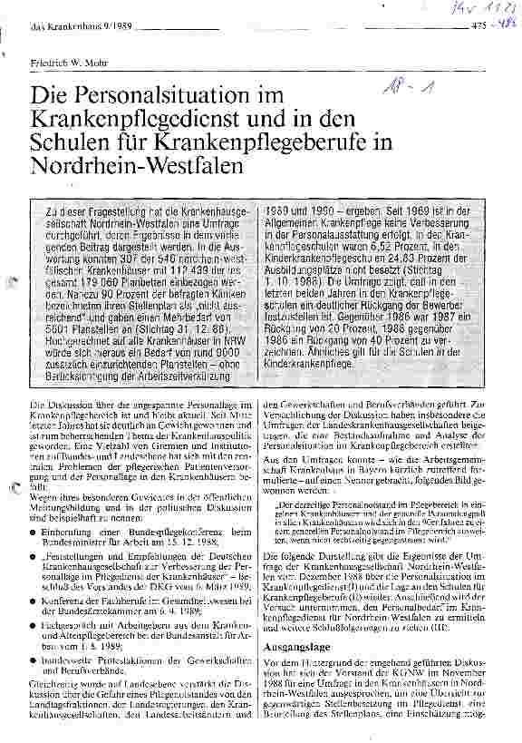 Vorschauseite 1: Die Personalsituation im Krankenpflegedienst und in den Schulen für Krankenpflegeberufe in Nordrhein-Westfalen