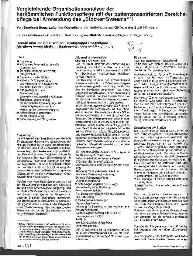 Vorschauseite 1: Vergleichende Organisationsanalyse der herkömmlichen Funktionspflege mit der patientenzentrierten Bereichspflege bei Anwendung d. Stocker-S