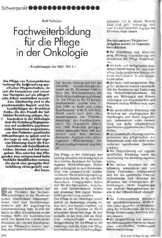 Vorschauseite 1: Fachweiterbildung für die Pflege in der Onkologie