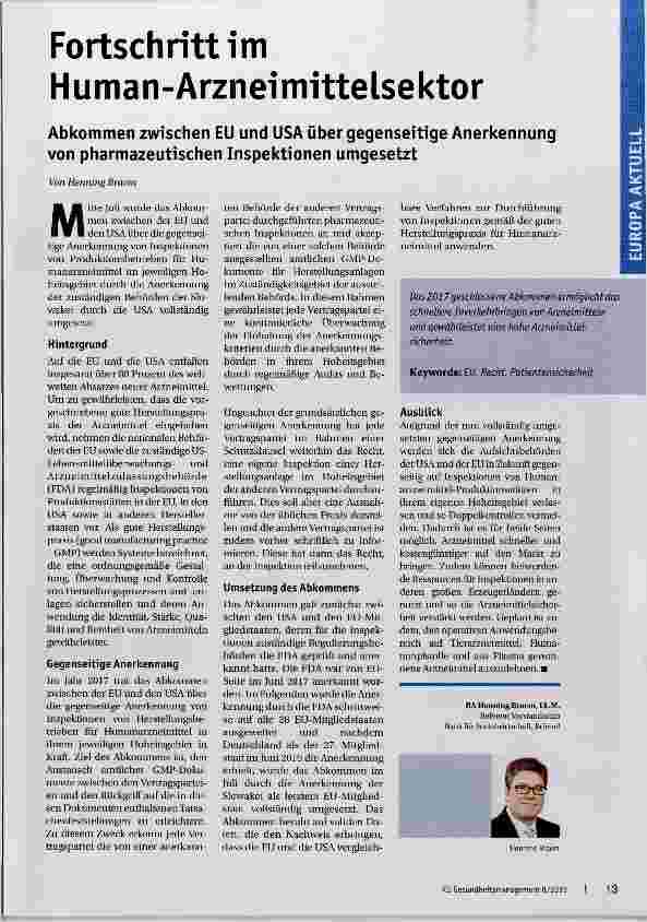 Vorschauseite 1: Fortschritt im Human-Arzneimittelsektor