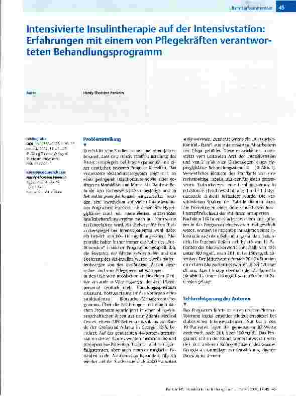 Vorschauseite 1: Intensivierte Insulintherapie auf der Intensivstation: Erfahrungen mit einem von Pflegekräften verantworteten Behandlungsprogramm