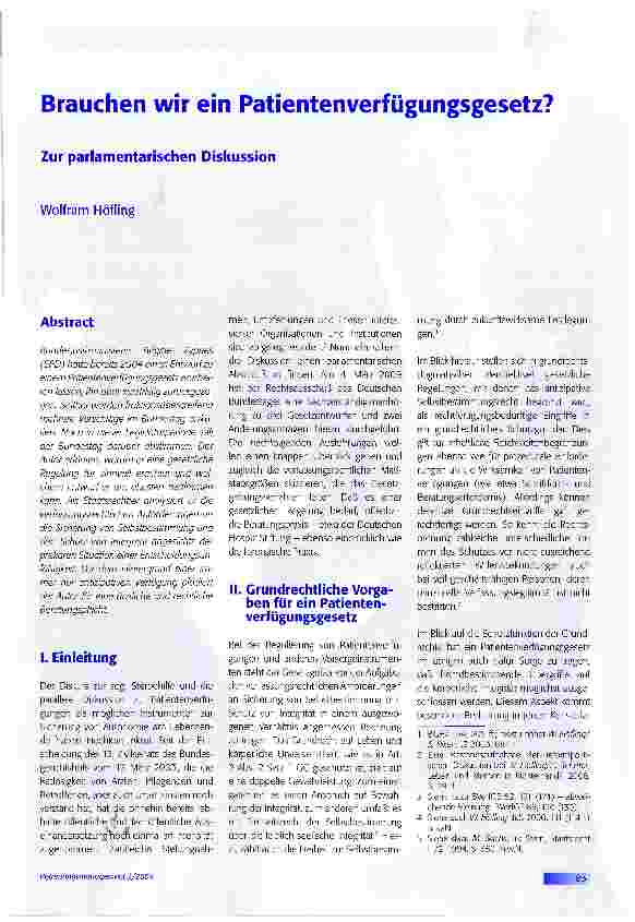 Vorschauseite 1: Brauchen wir ein Patientenverfügungsgesetz?