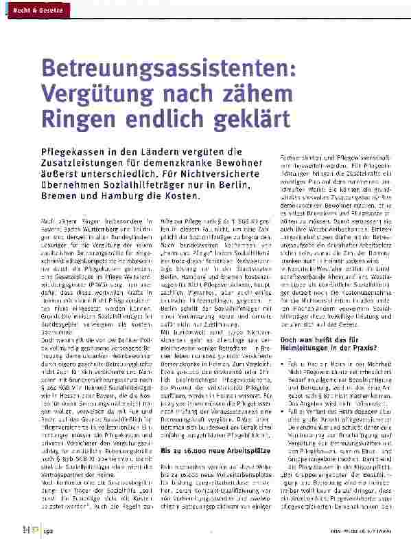 Vorschauseite 1: Betreuungsassistenten: Vergütung nach zähem Ringen endlich geklärt
