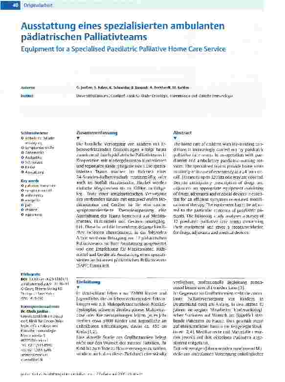 Vorschauseite 1: Ausstattung eines spezialisierten ambulanten pädiatrischen Palliativteams