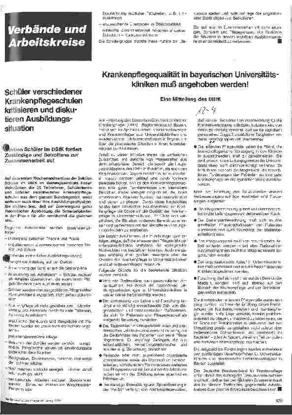 Vorschauseite 1: Krankenpflegequalität in bayerischen Universitätskliniken muß angehoben werden