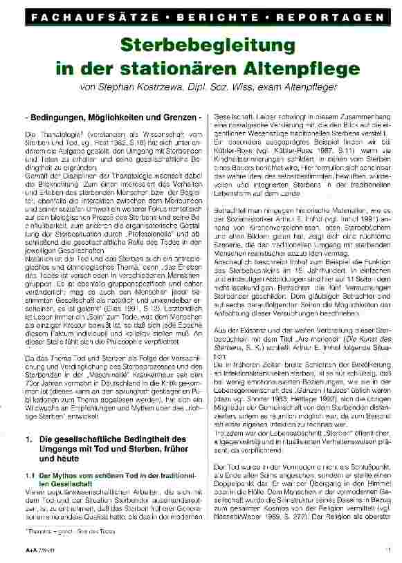 Vorschauseite 1: Sterbebegleitung in der stationären Altenpflege