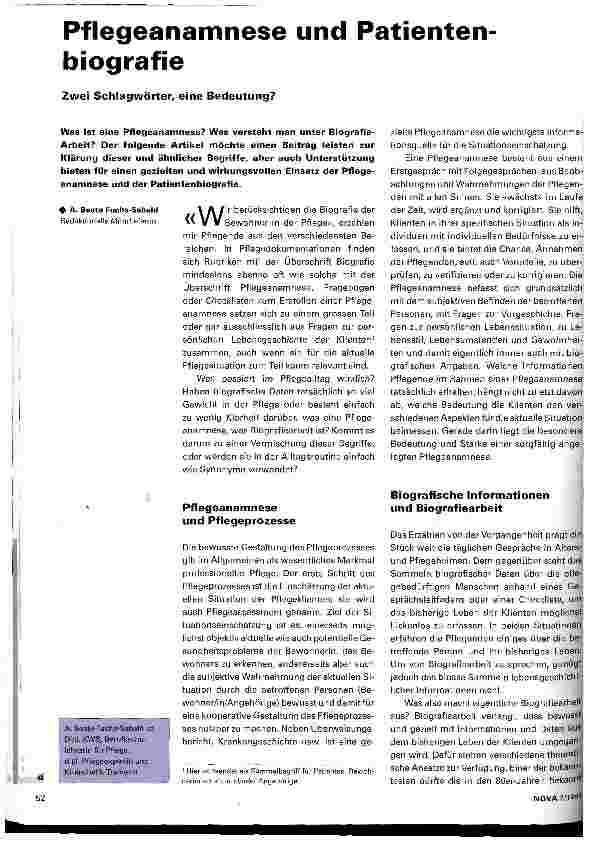 Vorschauseite 1: Pflegeanamnese und Patientenbiographie Zwei Schlagwörter, eine Bedeutung?