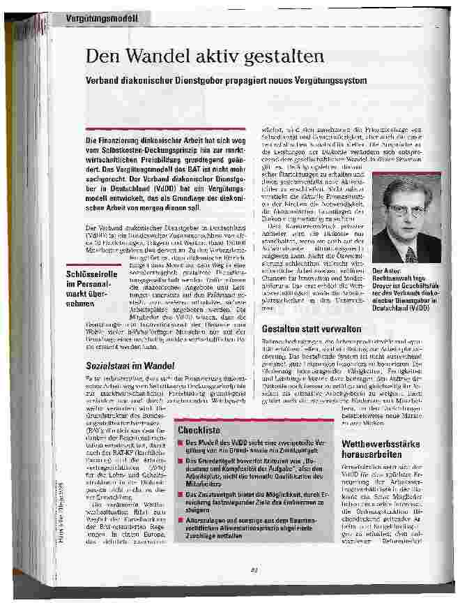 Vorschauseite 1: Den Wandel aktiv gestalten Verband diakonischer Dienstgeber propagiert neues Vergütungssystem