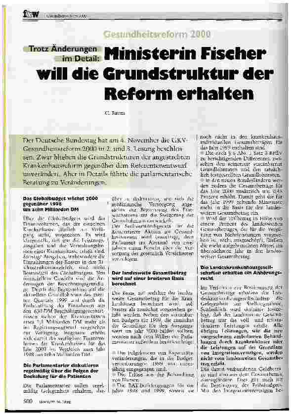 Vorschauseite 1: Ministerin Fischer will die Grundstruktur der Reform erhalten