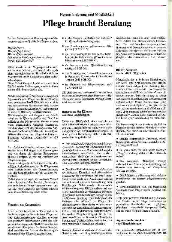 Vorschauseite 1: Pflege braucht Beratung Herausforderung und Möglichkeit