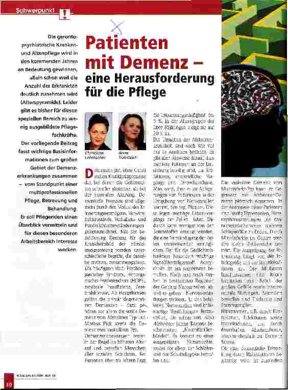 Vorschauseite 1: Patienten mit Demenz - eine Herausforderung für die Pflege