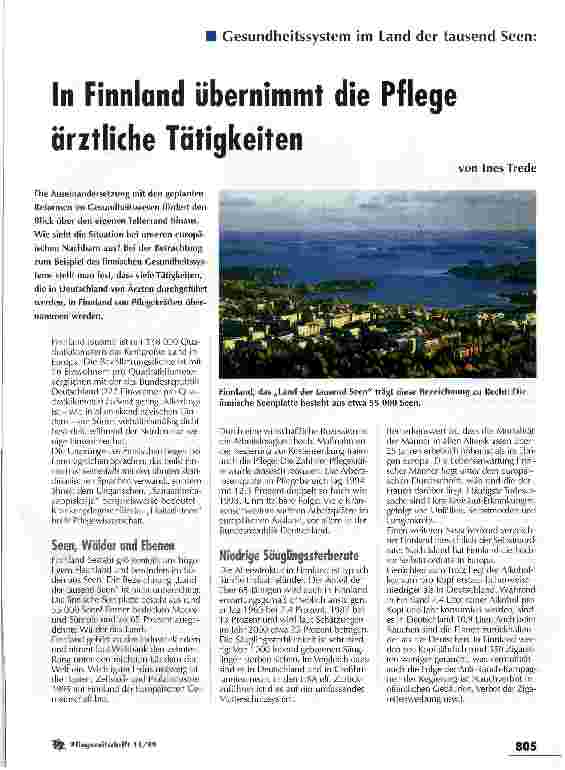 Vorschauseite 1: In Finnland übernimmt die Pflege ärztliche Tätigkeiten Gesundheitssystem im Land der tausend Seen
