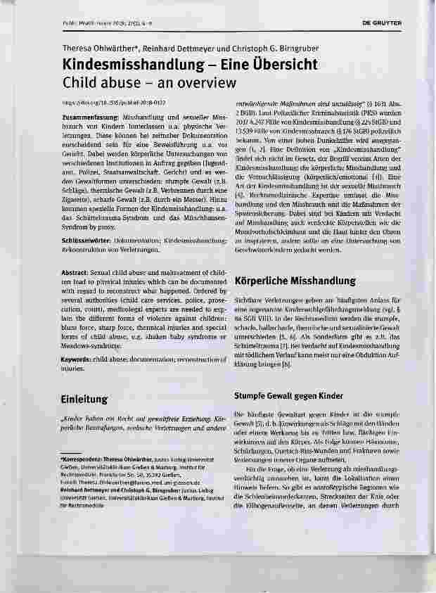 Vorschauseite 1: Kindesmisshandlung Eine Übersicht Child abuse an overview