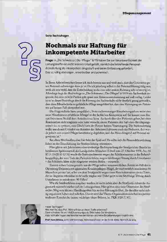 Vorschauseite 1: Nochmals zur Haftung für inkompetente Mitarbeiter