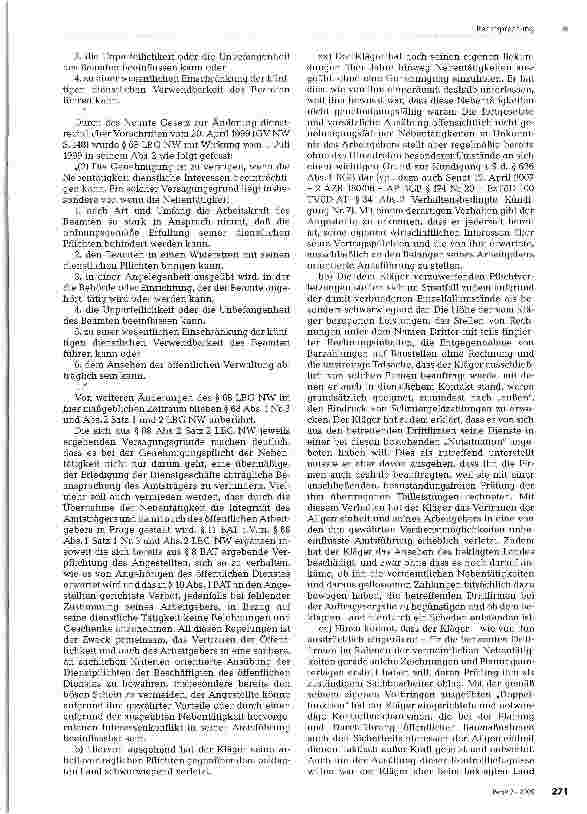 Vorschauseite 5: Außerordentliche fristlose Kündigung wegen Nebentätigkeit - Einzelfall -