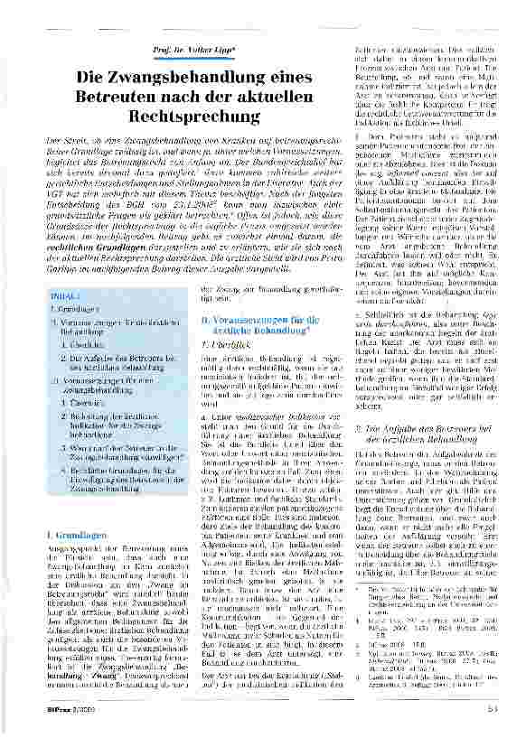 Vorschauseite 1: Die Zwangsbehandlung eines Betreuten nach der aktuellen Rechtsprechung