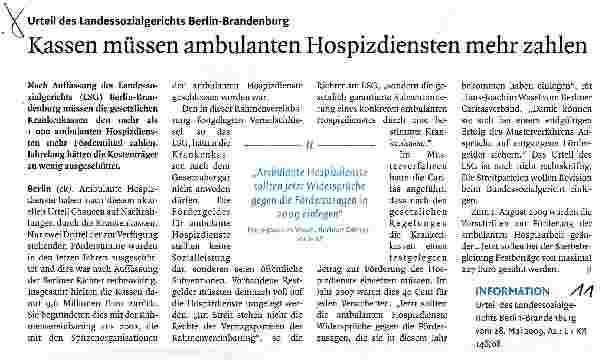 Vorschauseite 1: Kassen müssen ambulanten Hospizdiensten mehr zahlen