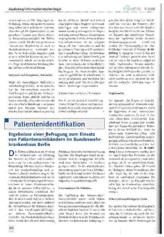 Vorschauseite 1: Patientenindikation Ergebnisse einer Befragung zum Einsatz von Patientenarmbändern im Bundeswehrkrankenhaus Berlin