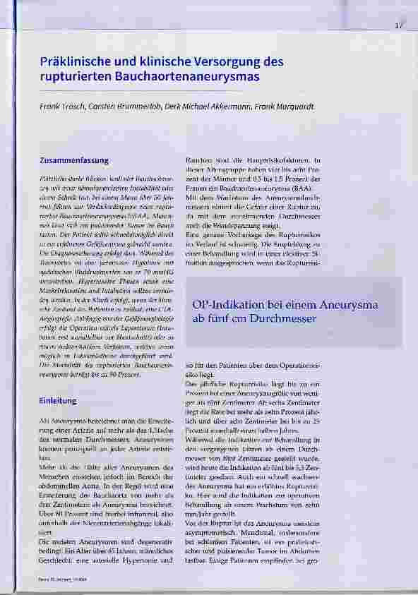 Vorschauseite 1: Präklinische und klinische Versorgung des rupturierten Bauchaortenaneurysmas