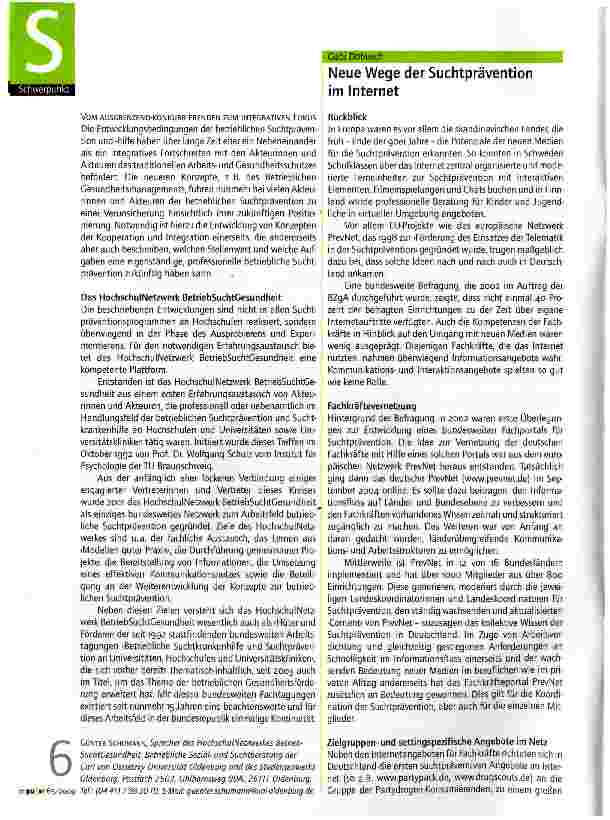 Vorschauseite 2: Aktuelle Entwicklungslinien in der betrieblichen Suchtprävention an Hochschulen