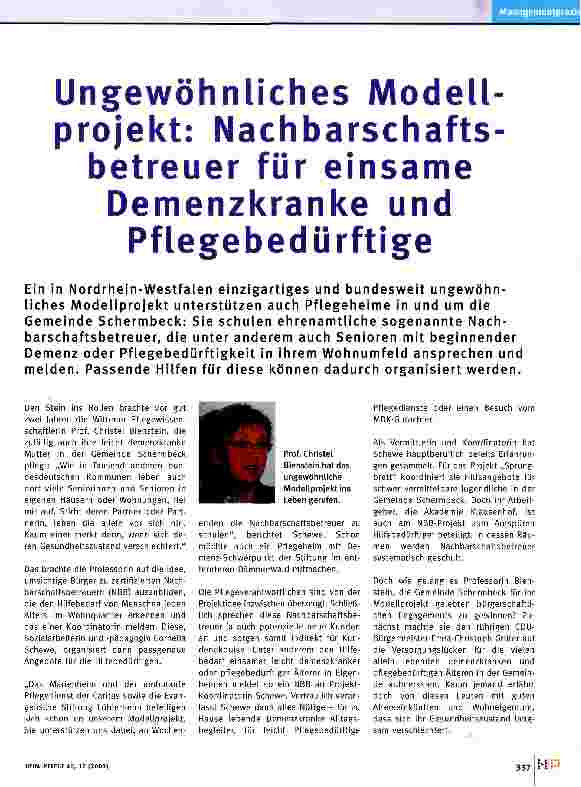 Vorschauseite 1: Ungewöhnliches Modell-projekt: Nachbarschaftsbetreuer für einsame Demenzkranke und Pflegebedürftige