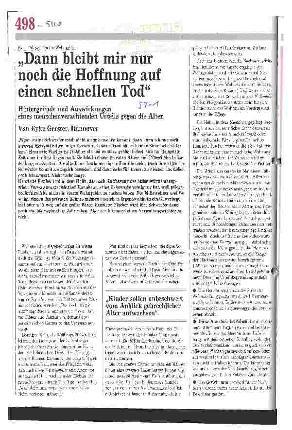 Vorschauseite 1: Dann bleibt mir nur noch die Hoffnung auf einen schnellen Tod Hintergründe und Auswirkungen eines menschenverachtenden Urteils
