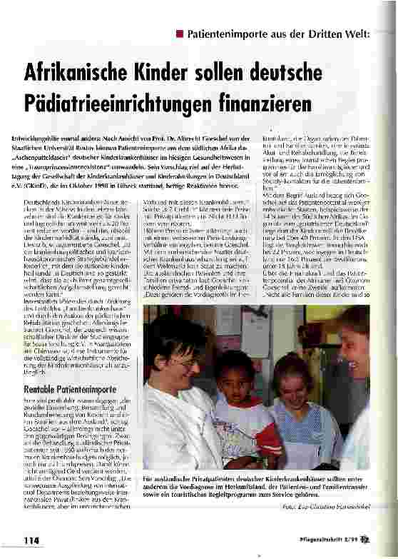 Vorschauseite 1: Patientenimporte aus der dritten Welt: Afrikanische Kinder sollen deutsche Pädiatrieeinrichtungen finanzieren