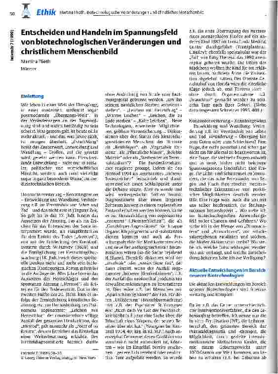 Vorschauseite 1: Entscheiden und Handeln im Spannungsfeld von biotechnologischen Veränderungen und christlichem Menschenbild