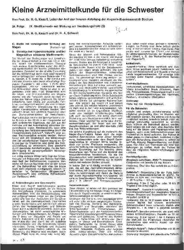 Vorschauseite 1: Kleine Arzneimittelkunde für die Schwester 38. Folge: IX. Medikamente mit Wirkung am Verdauungstrakt (3)