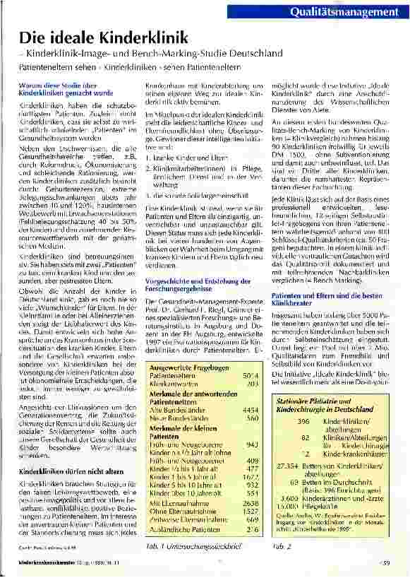 Vorschauseite 1: Die ideale Kinderklinik Kinderklinik-Imageund Bench-Marking-Studie Deutschland