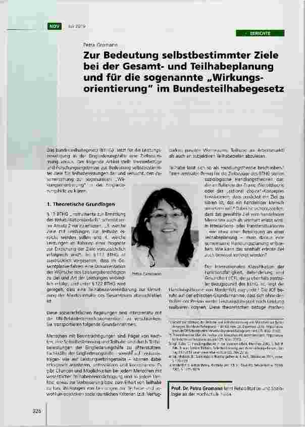 Vorschauseite 1: Zur Bedeutung selbstbestimmter Ziele bei der Gesamtund Teilhabeplanung und für die sogenannte „Wirkungsorientierung im Bundesteilhabegesetz