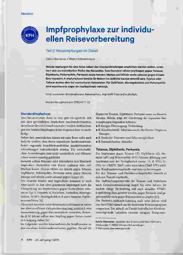 Vorschauseite 1: Impfprophylaxe zur individuellen Reisevorbereitung Teil 2: Reiseimpfungen im Detail